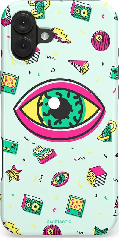 Casetastic hoesje geschikt voor Apple iPhone 16 Plus - MagSafe - Dubbellaagse bescherming - Retro 80s vibes - Fashion Case - Wit Saliegroen Lichtgrijs