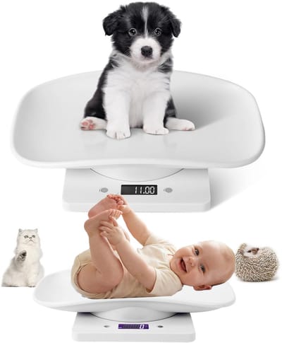 KZQ Mini elektronische huisdierenweegschaal, maximaal gewicht 15 kg, inclusief batterij, geschikt voor kleine dieren en keukengebruik – ideaal voor pasgeboren kittens en puppy's kleiner dan 28 cm – nauwkeurig LCD-display.