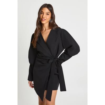 boohoo Dames Blazerjurk met volume mouwen en getiede taille | Black | Maat: 6