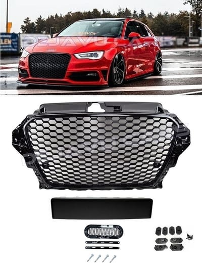 OEM Line - RS3 Look Front Grill Hoogglans zwart Black Edition Voorbumper Tuning Grill DTM RS Look Bumper Grille voor Audi A3 8V / S line / S3 (2012-2016) Sedan / Sportback / Hatchback / Cabrio