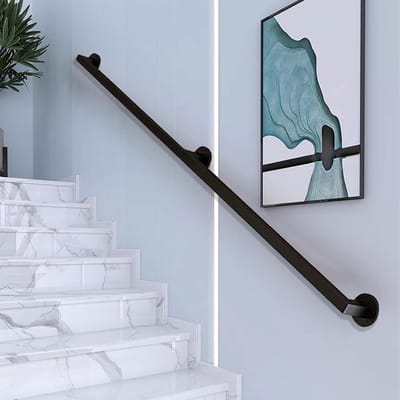Trapleuning Set - Muurleuning Trap - Veiligheid Binnenshuis - Smeedijzeren Constructie - 300cm - Zwart