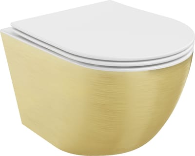 Mexen Lena randloze wc-pot met slim zacht sluitende zitting, duroplast, wit/goud lijn patroon - 30224007