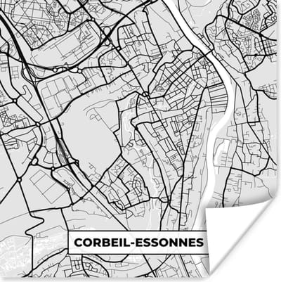 Poster Kaart - Stadskaart - Frankrijk - Corbeil-Essonnes - Plattegrond - 100x100 cm XXL