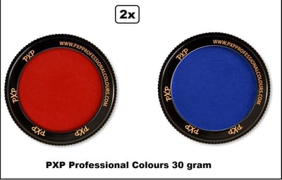 2x Set PXP Professional Colours schmink rood en blauw 30 gram - Schminken verjaardag feest festival thema feest
