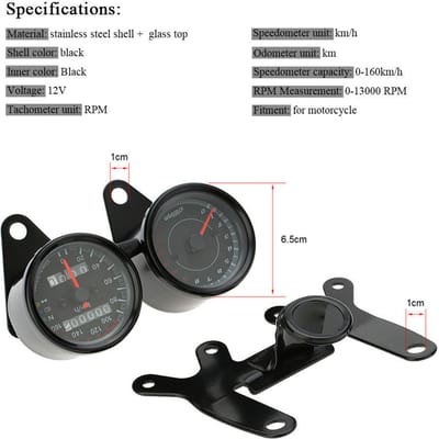 Compteur de moto 12V, 13000 tr/min, indicateur Km/h noir