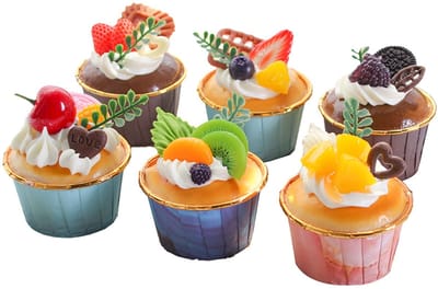 Dailygoods- Cupcake-model 6 Stuks - Kunstmatige Cupcake - Realistisch Taartsimulatiemodel - Decoratief - PU/PVC Materiaal - Fijn Vakmanschap - Nep-cupcake