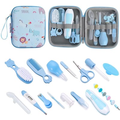 Babyverzorgingsset Pasgeboren Nagels Haar Gezondheidszorg Thermometer Verzorgingsborstel Knipper Schaar Toiletartikelen Pasgeboren Babykamer Gezondheidszorg Set blauw