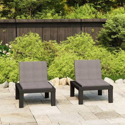 vidaXL - Loungestoelen - 2 - st - met - kussens - kunststof - grijs
