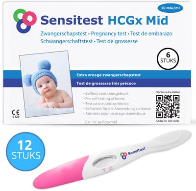 Sensitest Extra Vroege Zwangerschapstest Midstream – 12 stuks – 10 mIU/ml – Test vanaf 6 dagen vóór menstruatie – Uitslag in 5 minuten – Inclusief handleiding & kalender