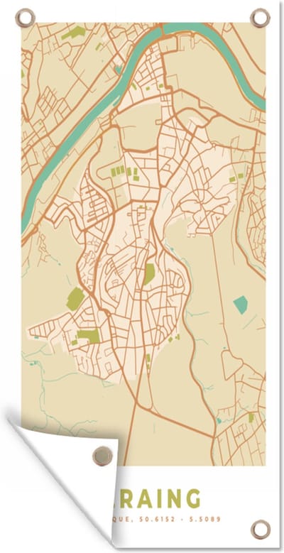 Schuttingposter Plattegrond - Stadskaart - België - Seraing - Kaart - 100x200 cm - Tuindoek