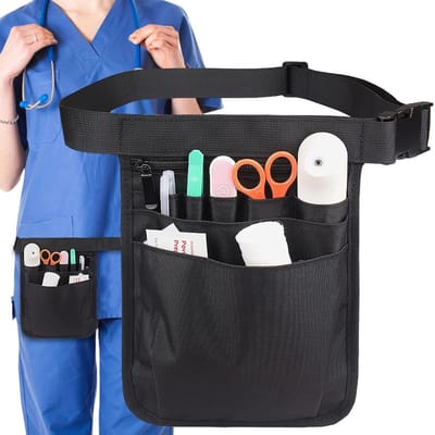 Duurzame Multifunctionele Zuster Tas met Verstelbare Band, Handige Opslagoplossing voor Verpleegkundigen, 18 x 25 cm, Zwart, Ideaal voor Medische Accessoires en Dagelijks Gebruik