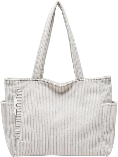 Dailygoods - Fluwelen geribbelde canvas tas, handtas met ritssluiting, grote capaciteit, shopper voor dames voor strand, reizen, werk, school, fitnessstudio, kantoor (beige)