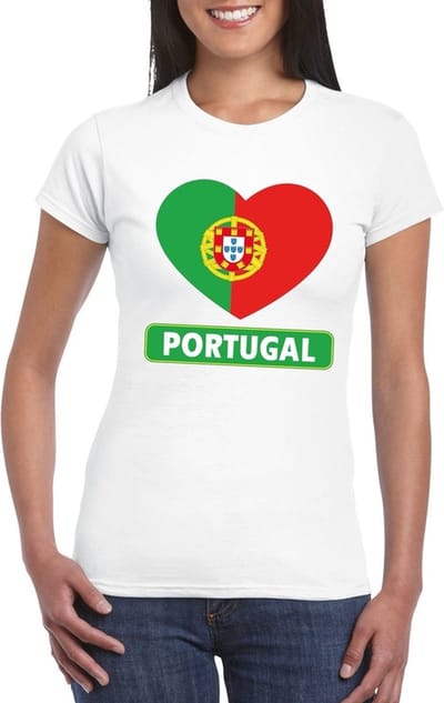 Portugal t-shirt - met hartjes vlag print - wit - voor dames - korte mouwen - landen supporters S
