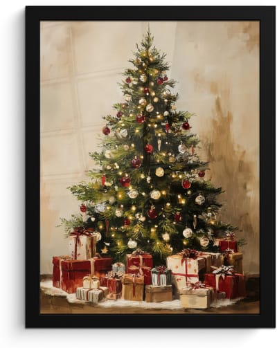 Poster in lijst - Fotolijst 30x40 cm - Posters - Kerstboom - Versierd - Kleurrijk - Posterlijst zwart - Decoratie - Wanddecoratie woonkamer - Muurdecoratie slaapkamer - Kerstversiering - Kerstdecoratie voor binnen - Kerstmis