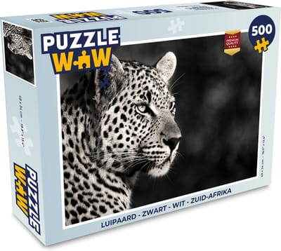Puzzel Luipaard - Zwart - Wit - Zuid-Afrika - Legpuzzel - Puzzel 500 stukjes