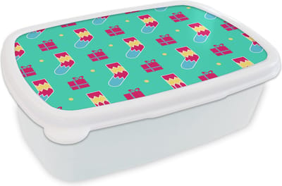 Broodtrommel Wit - Lunchbox - Brooddoos - Sokken - Cadeau - Patroon - 18x12x6 cm - Volwassenen