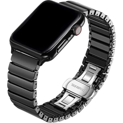 123watches bandje Lumora - keramisch - zwart - 38 · 40 · 41 & 42 mm - Geschikt voor Apple Watch series 1/2/3/4/5/6/7/8/9/10/11/12/SE/SE2/SE3