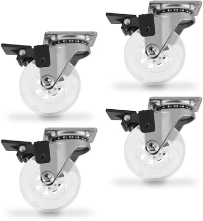 SOTECH 4 stuks Zwenkwiel Swift, transparant, diameter: 50 mm, met vastzetter, belastbaar tot 35 kg