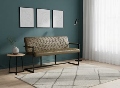 Eetkamerbank Industrieel Denmark Luxe – - 155x62x86 cm - Luxe – Microvezel Army Groen - Medahomestore