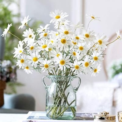 Kunstbloemen - Kunst gerbera - Witte kunstbloemen - Kunstboeket - Witte zijden bloemen - Kunstbloemen voor vaas - Decoratie voor woonkamer, bruiloft, tafel, DIY bloemstukken - 53 cm - 10 bossen