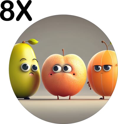 Luxe Ronde Placemat - Lopend Fruit met Ogen - Set van 8 Placemats - 50x50 cm - 2 mm dik Vinyl - Anti Slip - Afneembaar