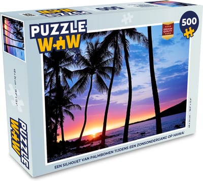 Puzzel Een silhouet van palmbomen tijdens een zonsondergang op Hawaii - Legpuzzel - Puzzel 500 stukjes