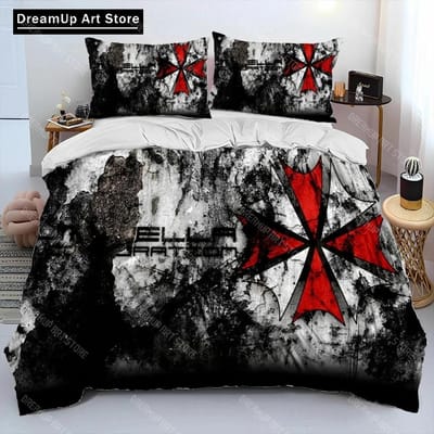 3D R-Resident Evil Games Gamer Dekbedovertrek Beddengoedset, Dekbedovertrek Bedset Dekbedovertrek Kussensloop, King Queen Maat Beddengoedset Jongens 140x200cm