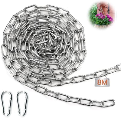 8 m Steel Chain Metal 3 mm Galvanised Steel Chain Welded Link Chain for Chain Anti-Theft Chain Padlock Dog Fence Chain Swing