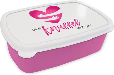 Broodtrommel Roze - Lunchbox - Brooddoos - Beterschap - Quotes - Knuffel - 18x12x6 cm - Kinderen - Meisje