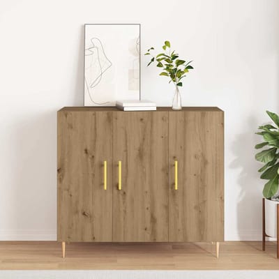 vidaXL - Dressoir - Artisan - Eiken - 90 - x - 34 - x - 80 - cm - Bewerkt - hout