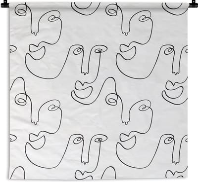 Wandkleed - Wanddoek - Line Art - Gezicht - Patronen - 90x90 cm - Wandtapijt