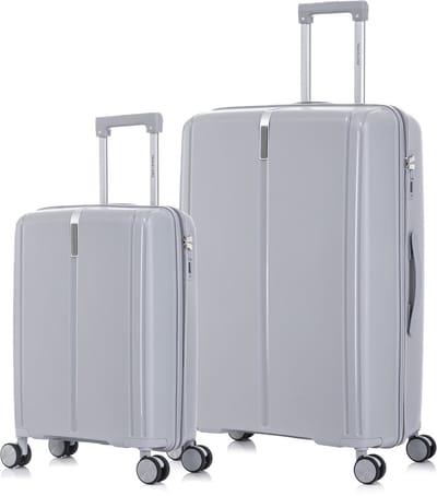 TRAVELERZ - Valencia - 2 Delig kofferset - Handbagage 42L & Grote koffer 97L - Polypropyleen - Harde schaal - Cijferslot - Lichtgewicht - Flexibel - Duurzaam - Dubbele wielen - Spinner wielen - Asgrijs