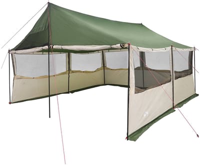 vidaXL - Familietent - met - dak - Groen - 450 - x - 400 - x - 265 - cm - Polyester - en - Staal