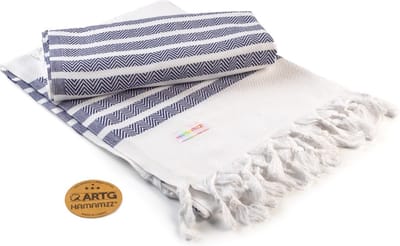ARTG® Hamamzz - Hamamdoek - Original Dalaman DeLuxe - Donkerblauw/Wit - 100 x 180 cm - AR053
