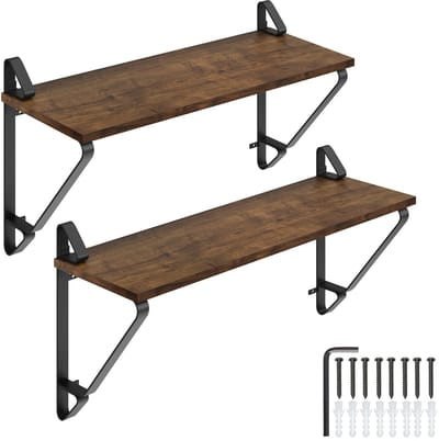 tectake® Wandplanken - Hangplank van hout - Boekenplank - Zwevende planken voor woonkamer, slaapkamer, kantoor - Industrieel design - Zwart metalen frame - Afmeting (LxBxH) 60 x 20 x 33,5 cm - Set van 2 planken - Donkerbruin