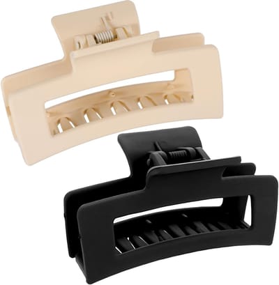 Set van 2 Vierkante Klemmen voor Medium Haar, 8.5 cm, Mat, Antislip, Sterke Grip, Haaraccessoires voor Vrouwen en Meisjes in Zwart en Beige