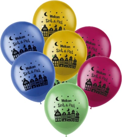 Sinterklaas Welkom Sint en Piet ballonnen - kleurenmix - 12x stuks - 30 cm - Sinterklaas feestballonnen