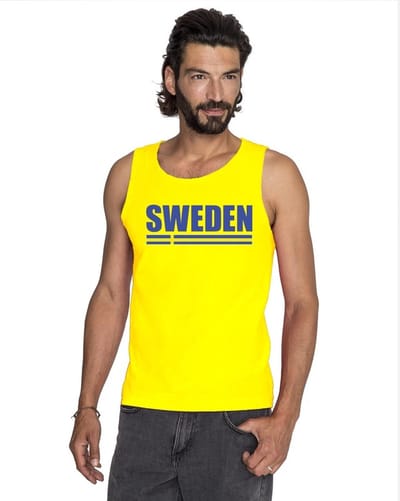 Geel Sweden supporter mouwloos shirt heren - Zweden singlet shirt/ tanktop S
