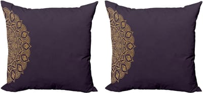 ABAKUHAUS Mandala Decoratieve Kussenhoes, Set van 2, met Bloemen en Planten, Modern Accent, Dubbelzijdige Digitale Print, 50x50 cm, Aardgeel Aubergine