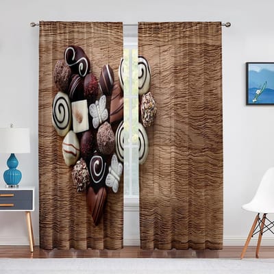 Chocoladebollen Snoep Tule Gordijnen voor Slaapkamer Woonkamer Decor Chiffon Transparant Voile Gordijn voor Balkon Keuken Huis Gordijnen 1 PCS W100XH250cm&Grommet Top