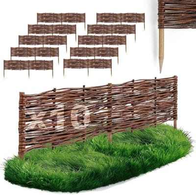 BOGATECO Wilgen Beeteinfassung - Set van 10 Stuks - Diverse Maten - Flexibele Rasenkant & Steckzaun - Handgevlochten Tuinafscheiding | 120 cm x 20 cm