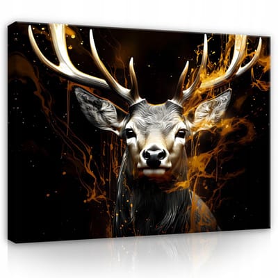 WALLARENA - Canvas schilderij - 100x70 cm - Abstracte afbeelding van een hert in zwart voor een grote woonkamer