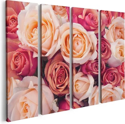 Artaza Canvas Schilderij Vierluik Roze Rozen Achtergrond - Bloemen - 80x60 cm - Wanddecoratie Woonkamer - Schilderijen - Muurdecoratie