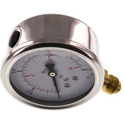 0..1 Bar Glycerine Manometer Onderaansluiting RVS/Messing 63 mm Klasse 1.6 - ML0163SVG