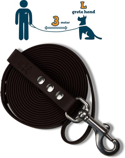 Miqdi hondenriem – BioThane® - donkerbruin – 3 meter lang – 19mm breed – L/XL - grote hond