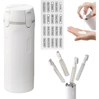 Distributeur de voyage 4 en 1 Bouteilles de voyage portables Anti-fuite Contenant de voyage étanche pour parfum Shampoing Après-shampoing Lotion blanc