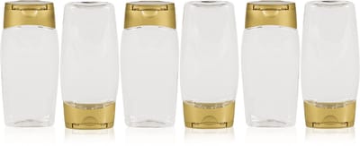 6 x 250 ml Knijpfles Honing PET transparent + Klepdop Goud - PET Kunststof BPA-vrij - Plastic Flessen Navulbaar - Met Dop - Lege Flessen - 6 stuks