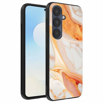 Geschikt voor Samsung Galaxy S25 FE Telefoonhoesje met marmer opdruk - TPU backcover case marble design - Oranje - Smartphonica geschikt voor Samsung Galaxy S25 FE