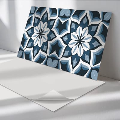 Wallfluent Vinyl Wandpaneel - Bloemmotief in symmetrie Zelfklevende Wandbekleding - 100 cm x 50 cm - Blauw Vinyl Wandpaneel - 1 stuk - Rechthoekig Wandbekleding Vinyl - Patroon Wandpaneel - Wandpaneel PVC - Wandpaneel Keuken en Badkamer