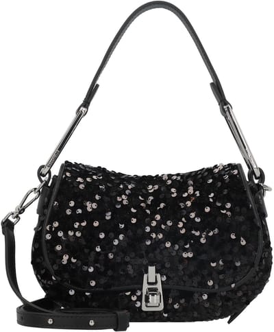 COCCINELLE Leren Handtas Schoudertas Magie Paillettes Handbag Noir / Noir Zwart